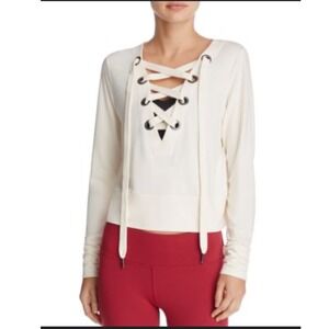 Alo Yoga Ideal Lace-Up Top Women S Cream Long Sleeve‎